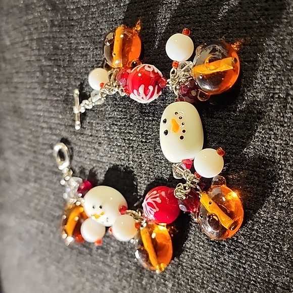 Lampwork Snowman ⛄️ Glass Bead Bracelet - Picture 5 of 7